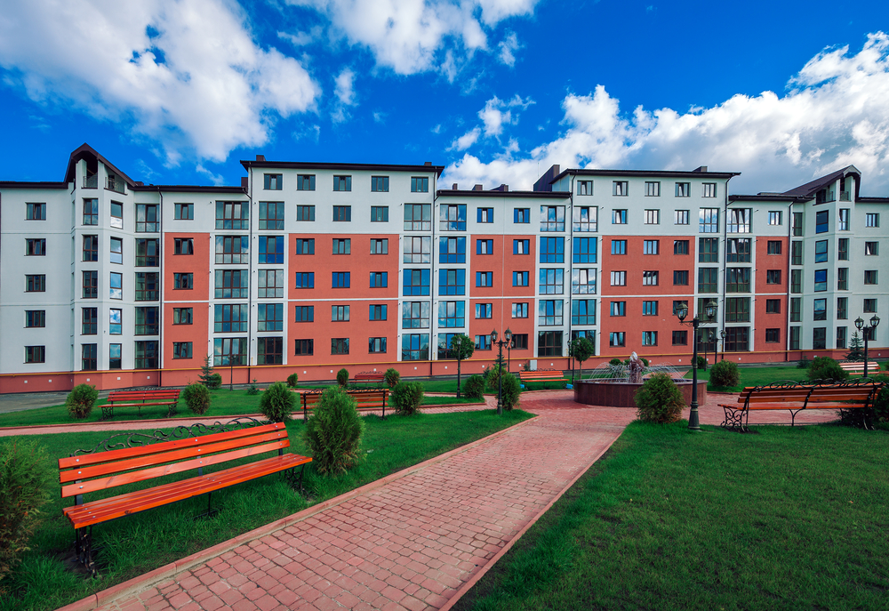 Apartment Complex with grounds and fountain